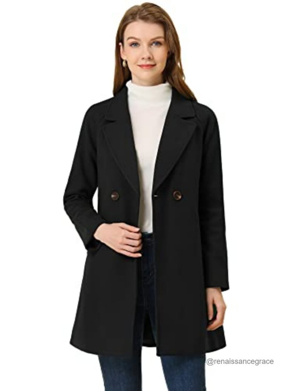 Notched Lapel Double Breasted Trench Coat Winter Peacoat